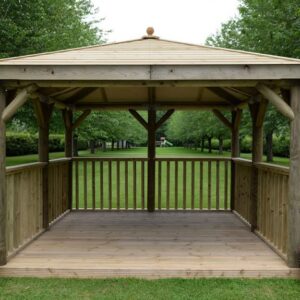 3.5m Premium Square Wooden Garden Gazebo with Timber Roof – Including Base