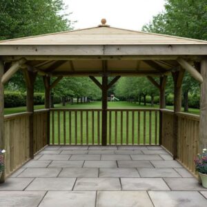 3.5m Premium Square Wooden Garden Gazebo with Timber Roof – No Base