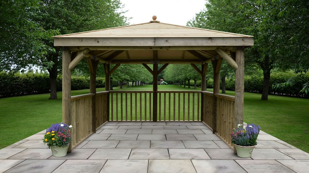 3.5m Premium Square Wooden Garden Gazebo with Timber Roof – No Base