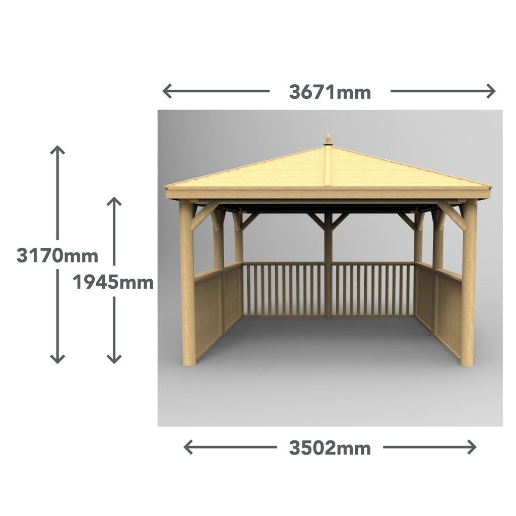 3.5m Premium Square Wooden Garden Gazebo with Timber Roof – No Base - Image 4