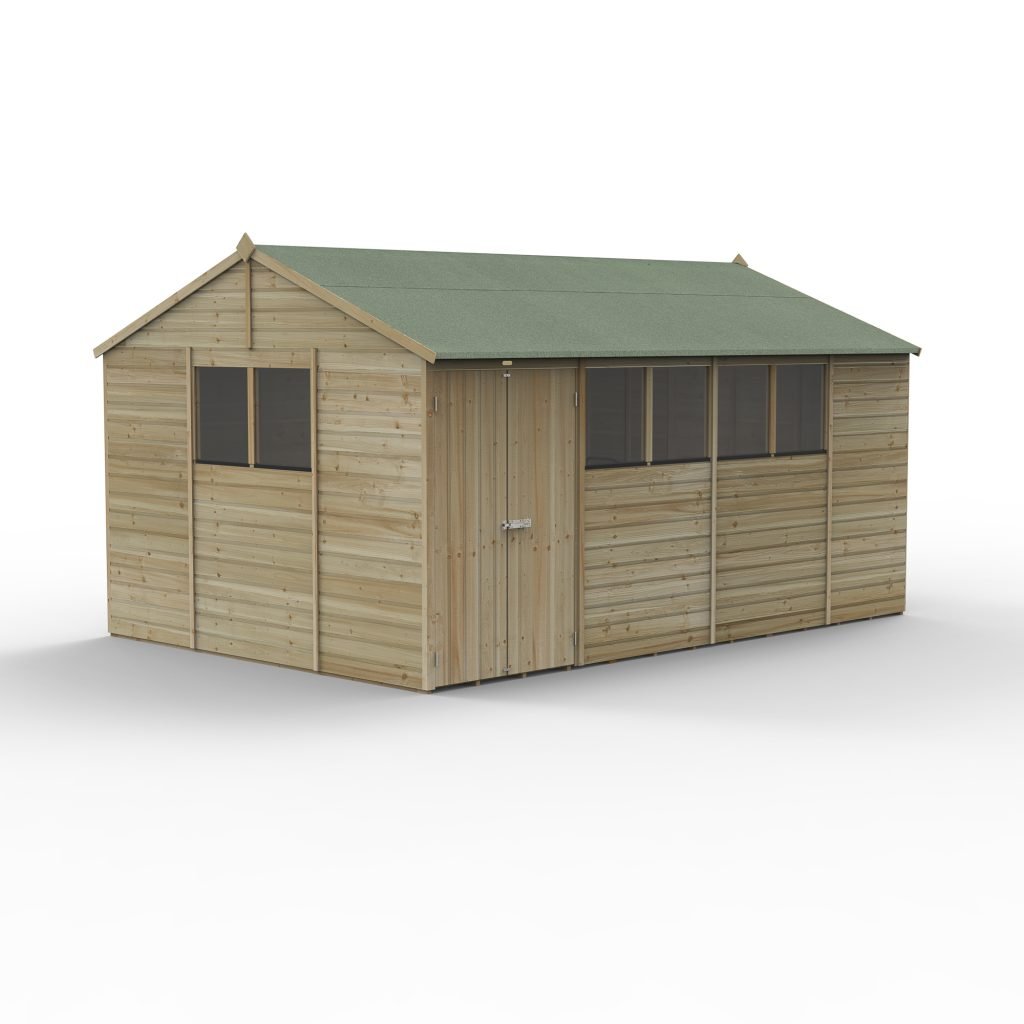 15 x 10 Beckwood Reverse Apex Shed with 6 Windows & Double Doors - Image 2