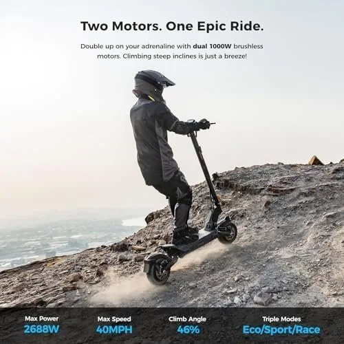 Ausom 2000W Dual Motor Folding Electric Scooter for Adults, Off Road Dual Motor E-Scooter with E-ABS and Duals Disc Brakes, 40Mph Top Speed, 56 Miles Max Ranges - Image 7