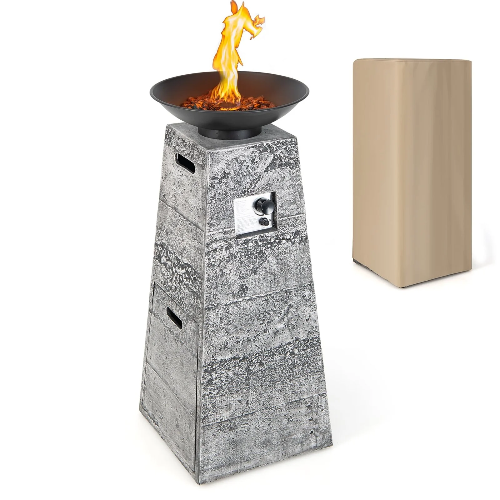 Costway 48 Inch Propane Fire Bowl Column with Lavas Rocks and PVC Covers