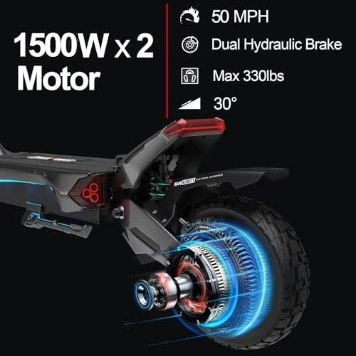 NANROBOT Electric Scooter Adults 50mph Dual Motor Electric Scooter with Suspension 80Miles Range Fast Sports Escooters Folding 10″ Off Road Tires 330LBS Max Loads Complies with UL2272 Certification - Image 4