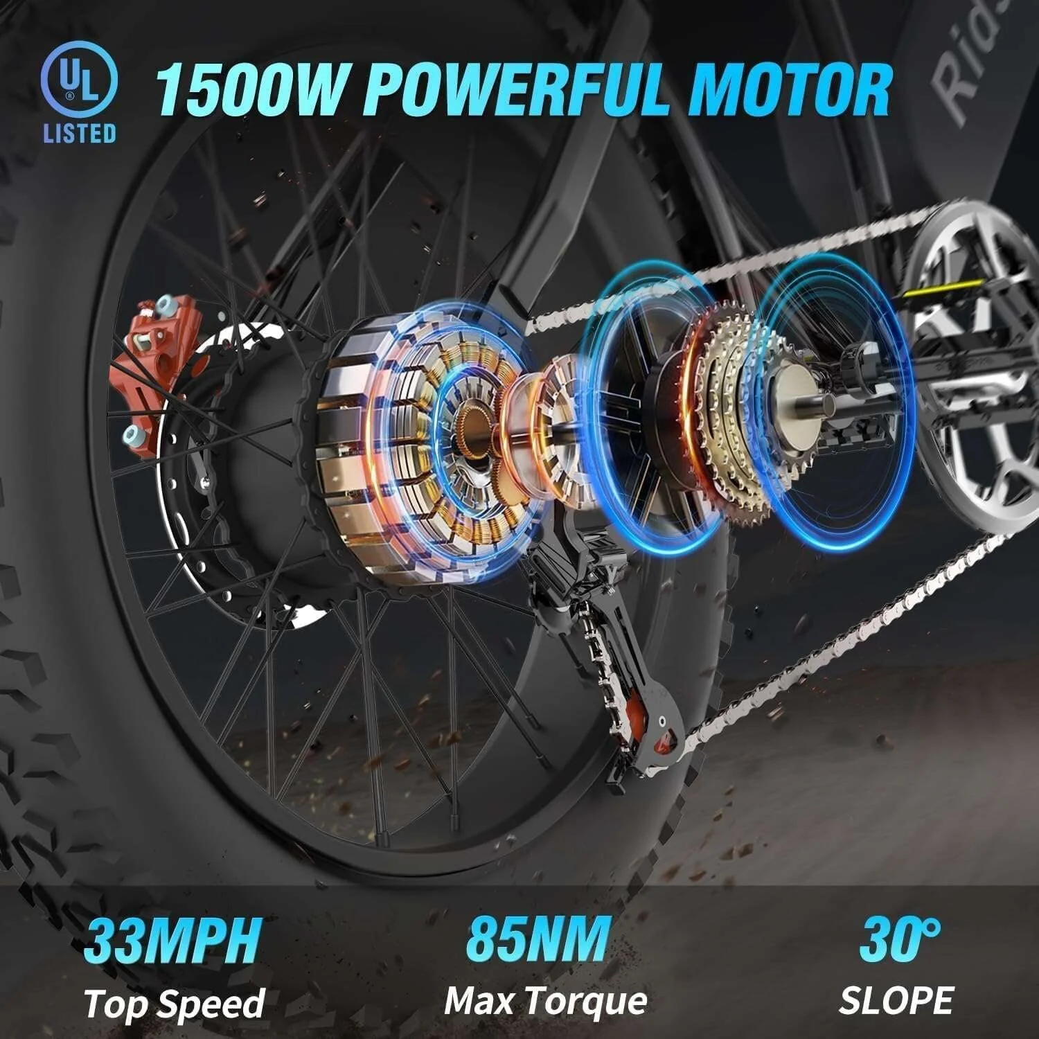 Ridstar Electric Bike for Adults 1500w 33mph,48v 20ah Electrics Bicycle,20″ Fat Tire,7-Speed Mountain Bikes Ul2849 - Image 3