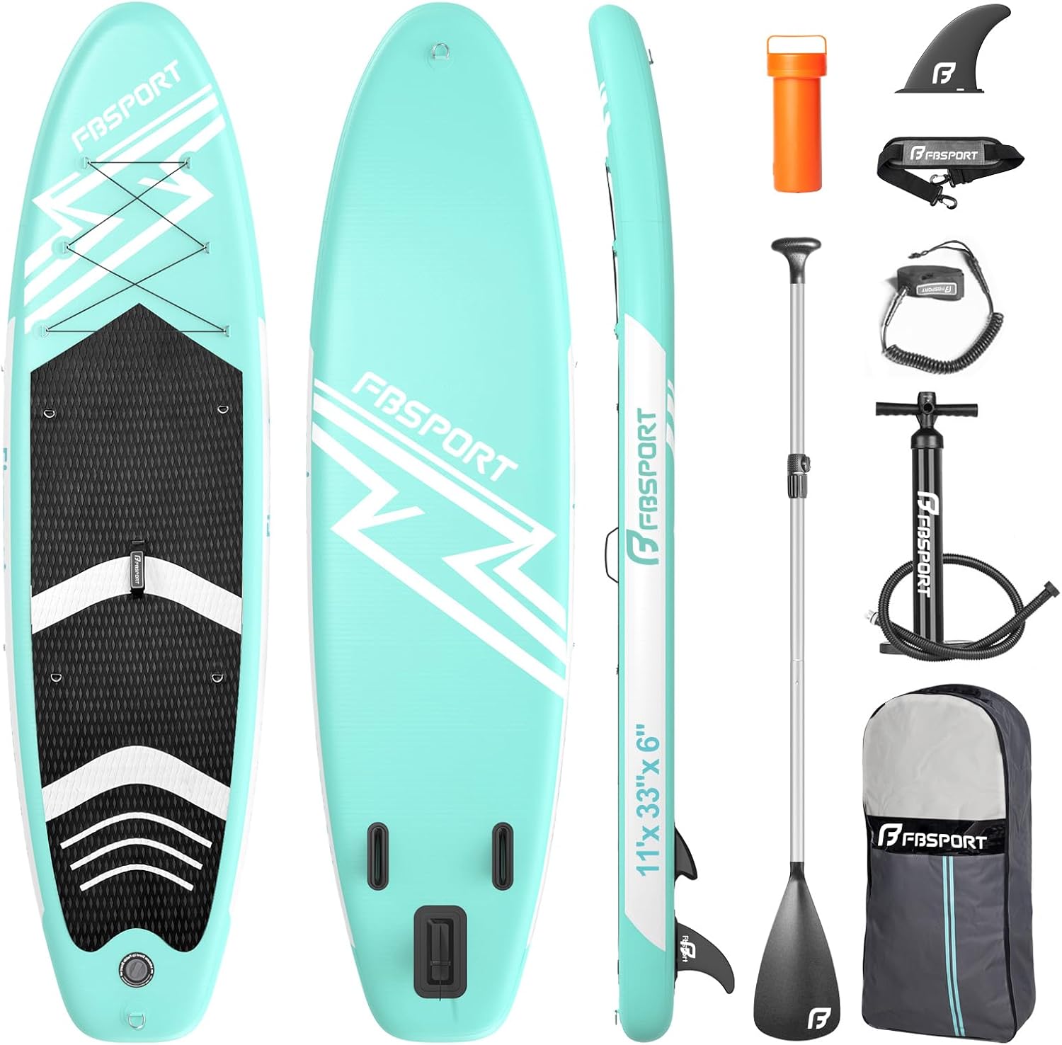 FBSPORT 11' Premium Stand Up Paddle Board – Wide Non-Slip Yoga SUP with Paddle, Pump & Carry Bag