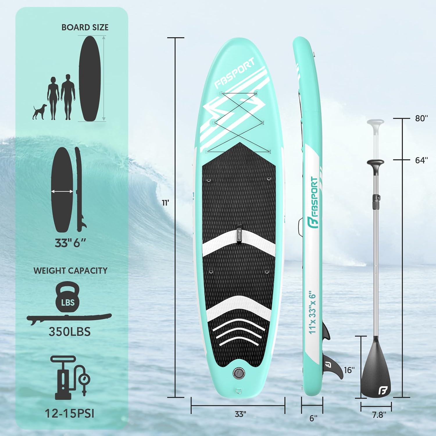 FBSPORT 11' Premium Stand Up Paddle Board – Wide Non-Slip Yoga SUP with Paddle, Pump & Carry Bag - Image 2