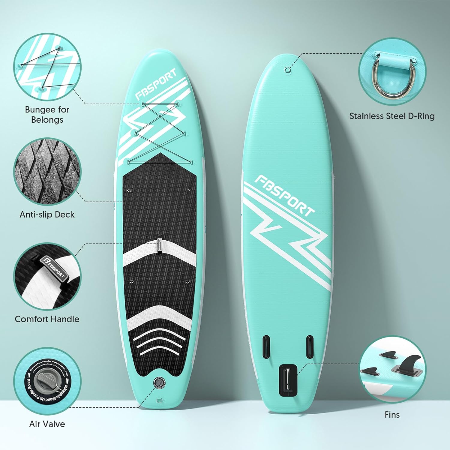 FBSPORT 11' Premium Stand Up Paddle Board – Wide Non-Slip Yoga SUP with Paddle, Pump & Carry Bag - Image 3