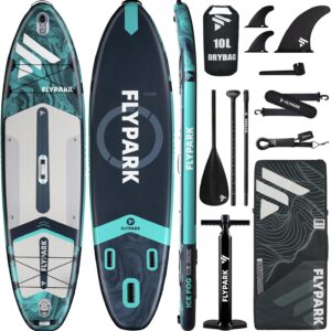 Flypark Fishing & Family Inflatable Stand Up Paddle Board – Extra Wide SUP with Camera Mount, Rod Holder & Accessories
