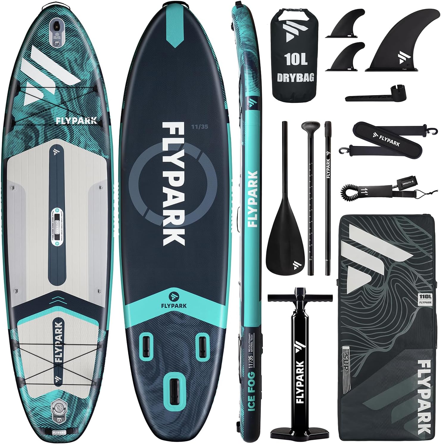 Flypark Fishing & Family Inflatable Stand Up Paddle Board – Extra Wide SUP with Camera Mount, Rod Holder & Accessories