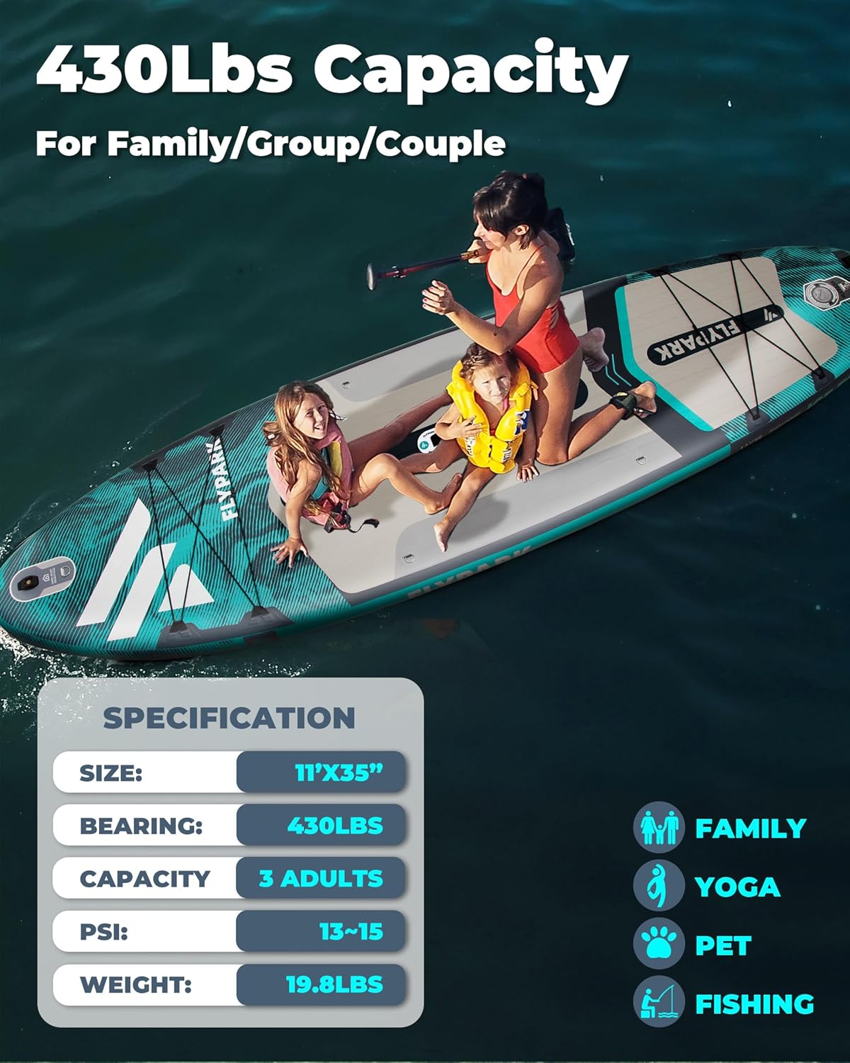Flypark Fishing & Family Inflatable Stand Up Paddle Board – Extra Wide SUP with Camera Mount, Rod Holder & Accessories - Image 2