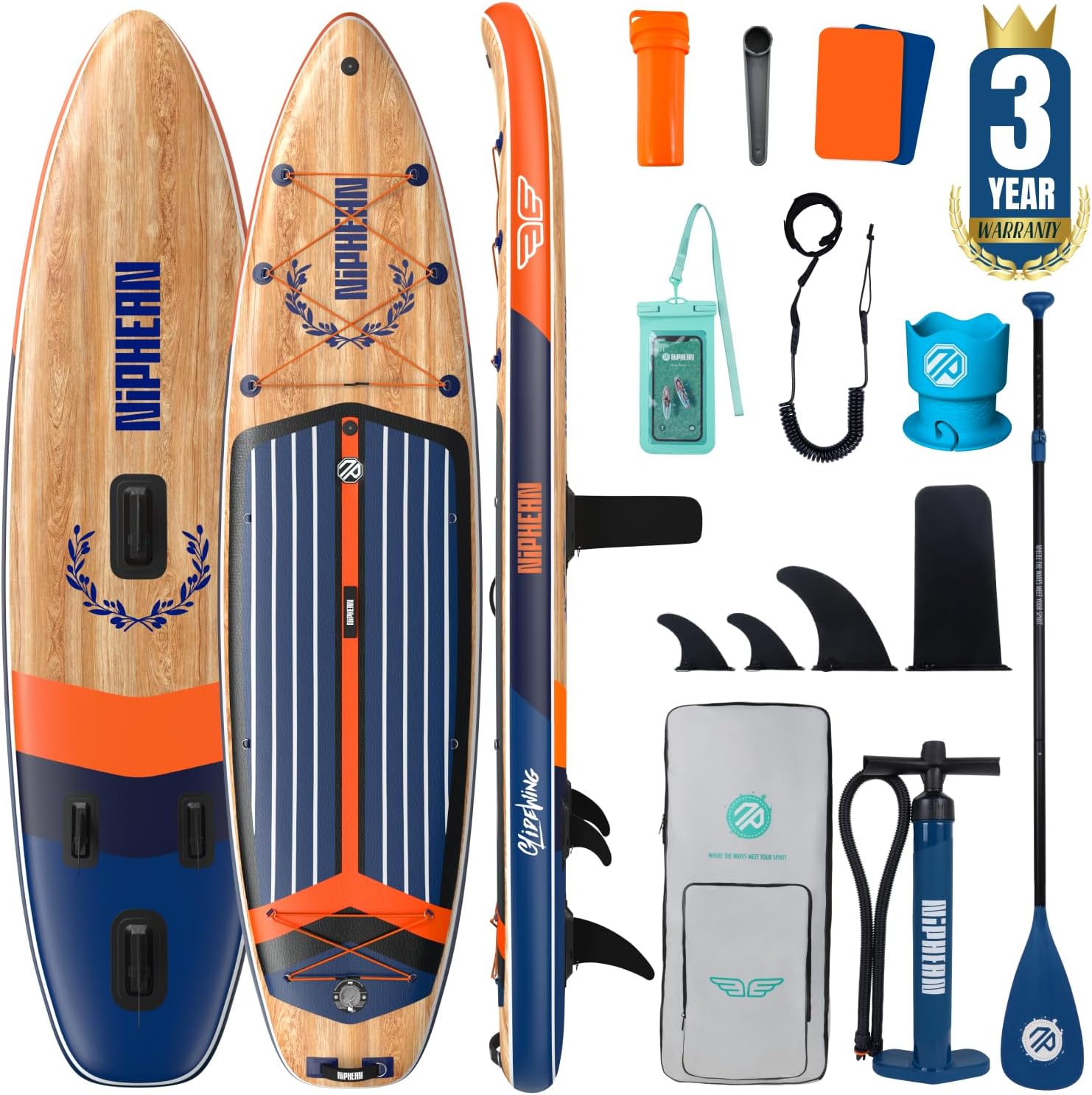 Niphean Extra Large Inflatable Paddle Board – 500 lb Capacity Family SUP with StabilTrac Fin & Accessories