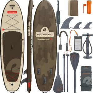 Retrospec Weekender Plus 10' Inflatable Stand Up Paddleboard iSUP Bundle – Double Layer PVC with Paddle, Pump & Carrying Case