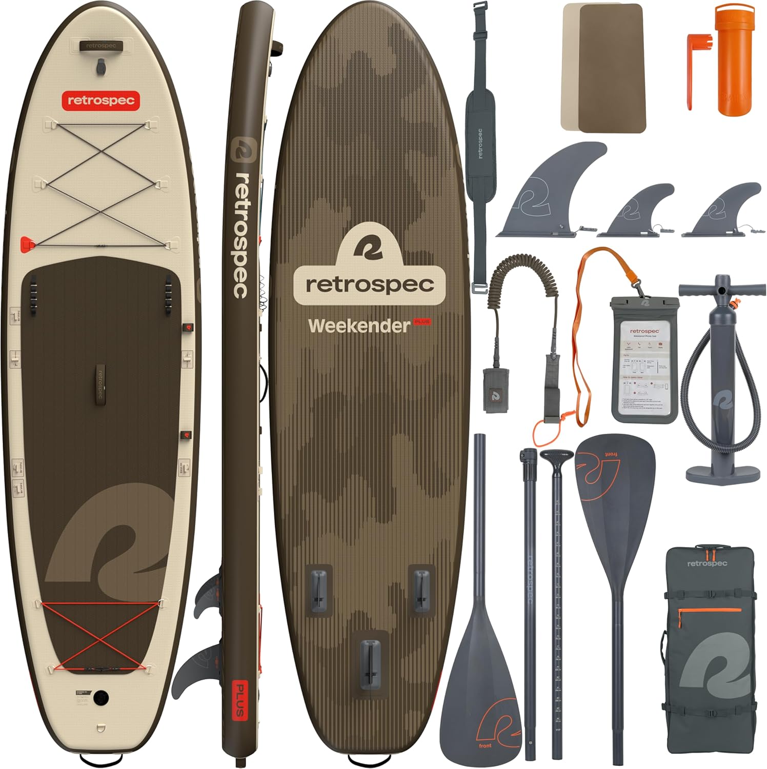 Retrospec Weekender Plus 10' Inflatable Stand Up Paddleboard iSUP Bundle – Double Layer PVC with Paddle, Pump & Carrying Case