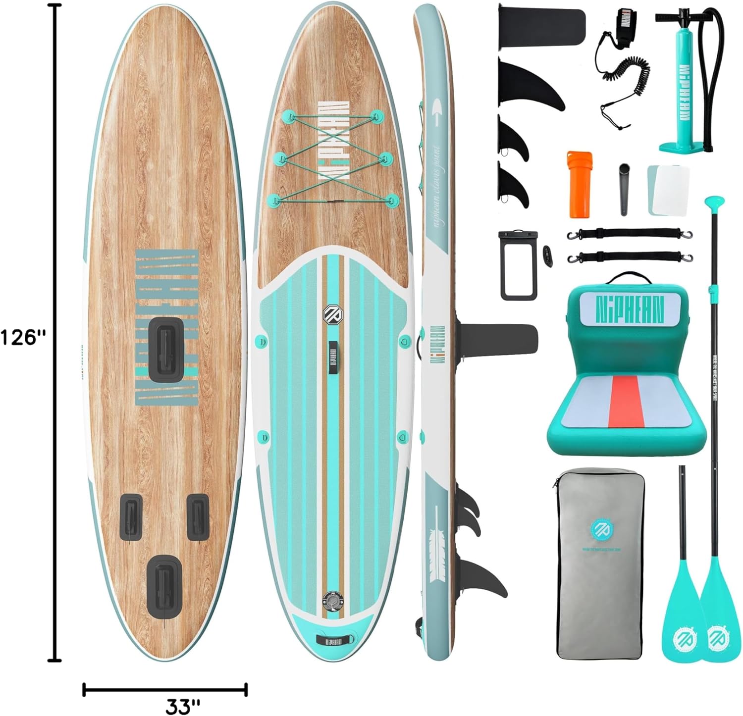 Niphean 10'6" Inflatable Stand Up Paddle Board – Anti-Slip EVA Deck with SUP Accessories - Image 3